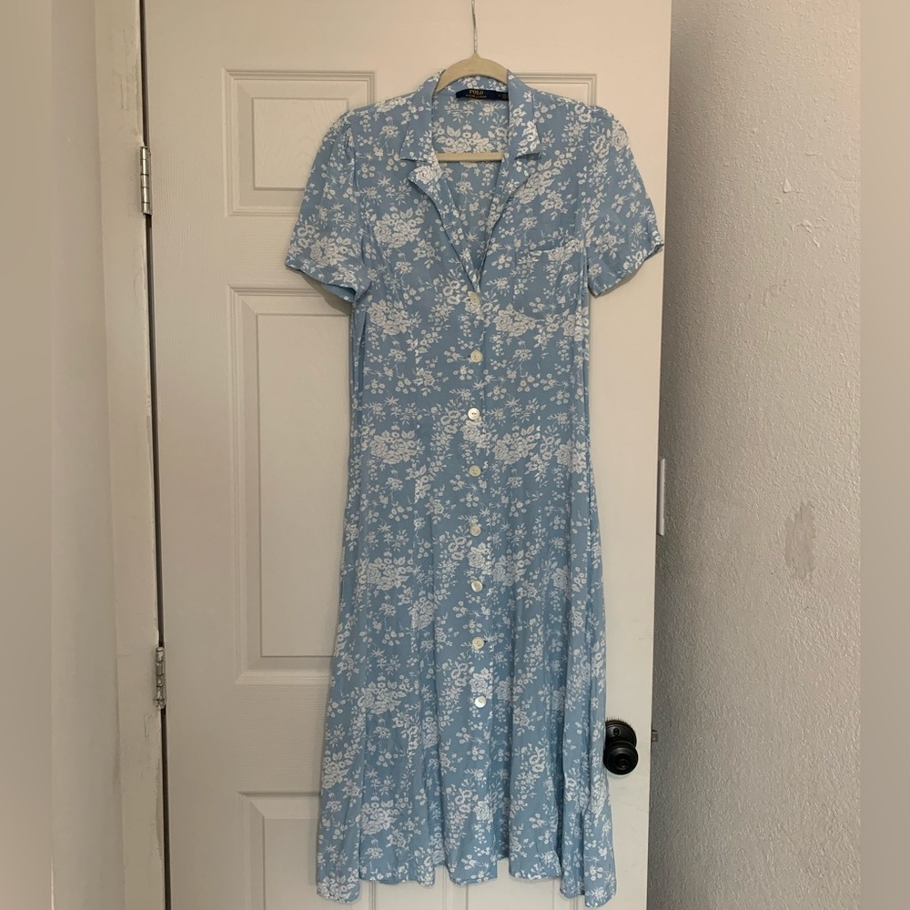 Polo Ralph Lauren light blue floral button up dress